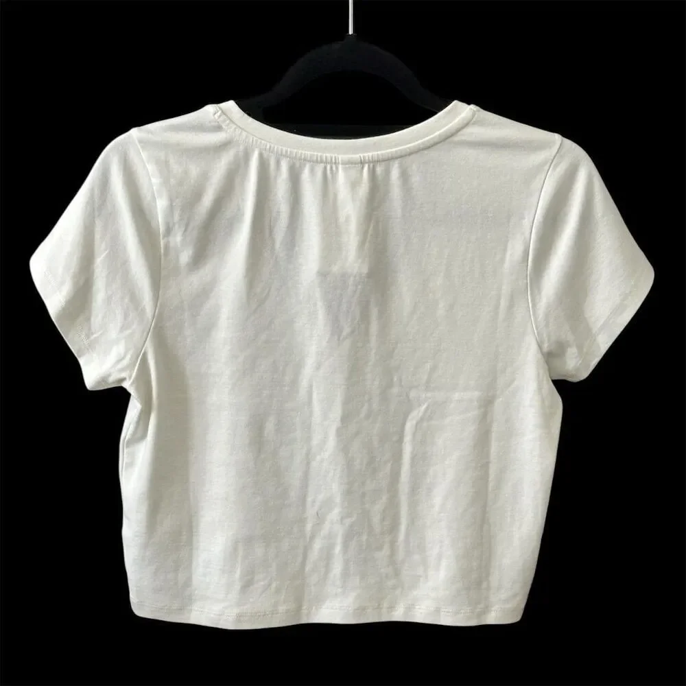 BP Women's XL White V-Neck Short Sleeve Crop Top Casual - Picture 2 of 4